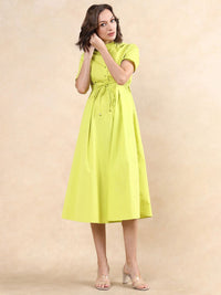 RAREISM Women Cotton Mock Neck Fit & Flare Midi Dress