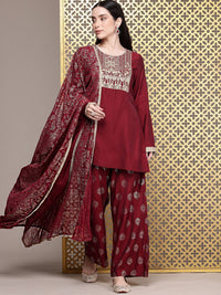 House of Pataudi Ethnic Motifs Embroidered Sequinned Jashn Kurta with Palazzos & Dupatta