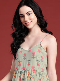 Anouk Floral Printed Tiered A-Line Ethnic Dress