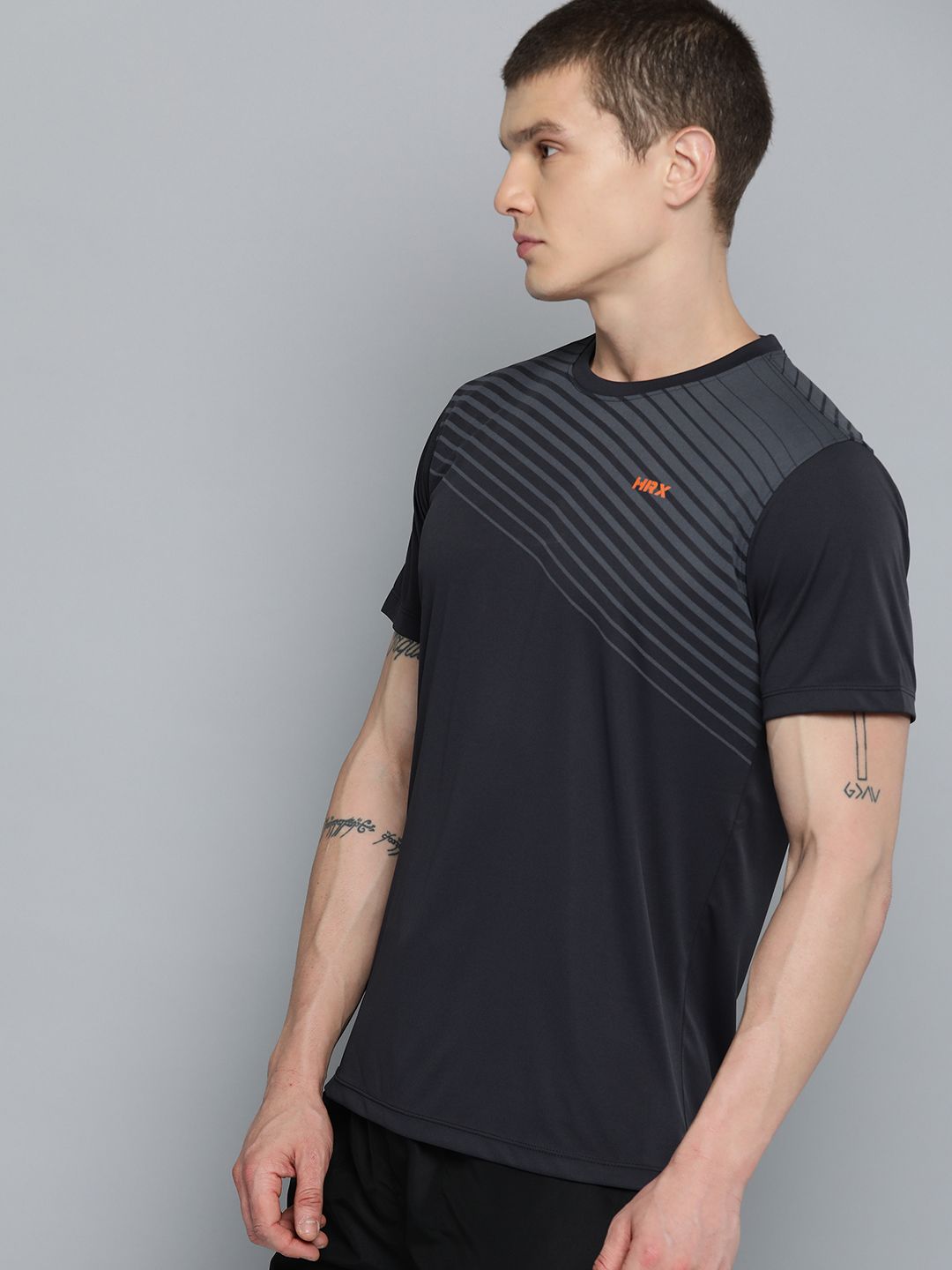 HRX by Hrithik Roshan Striped Rapid-Dry Training T-shirt