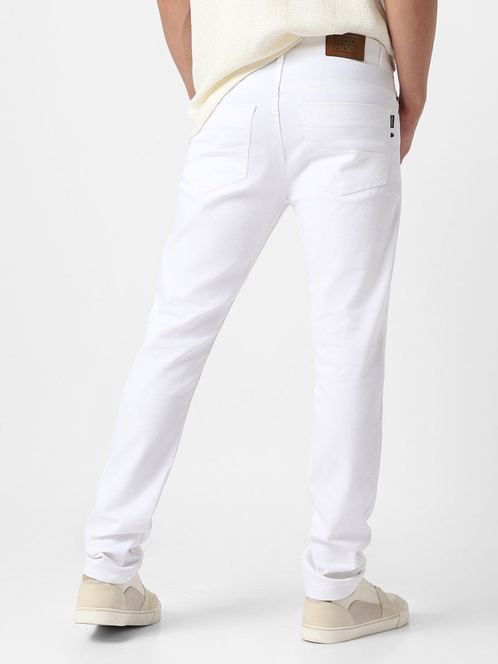 Urbano Fashion Men White Slim Fit Mid-Rise Slash Knee Stretchable Jeans