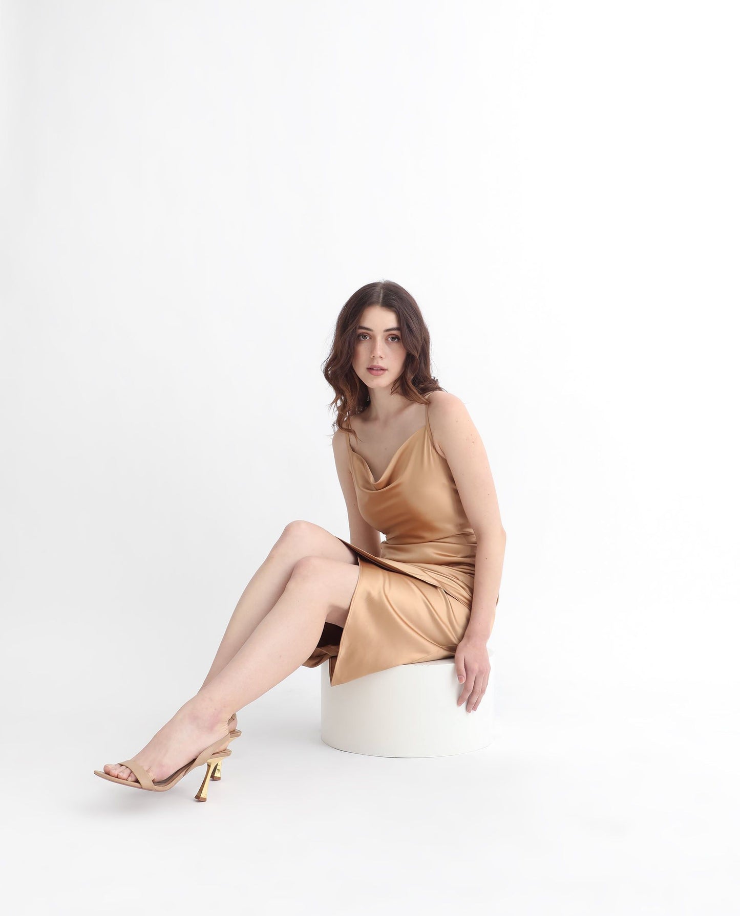 RAREISM Cowl Neck Shoulder Strap Satin Slip Dress