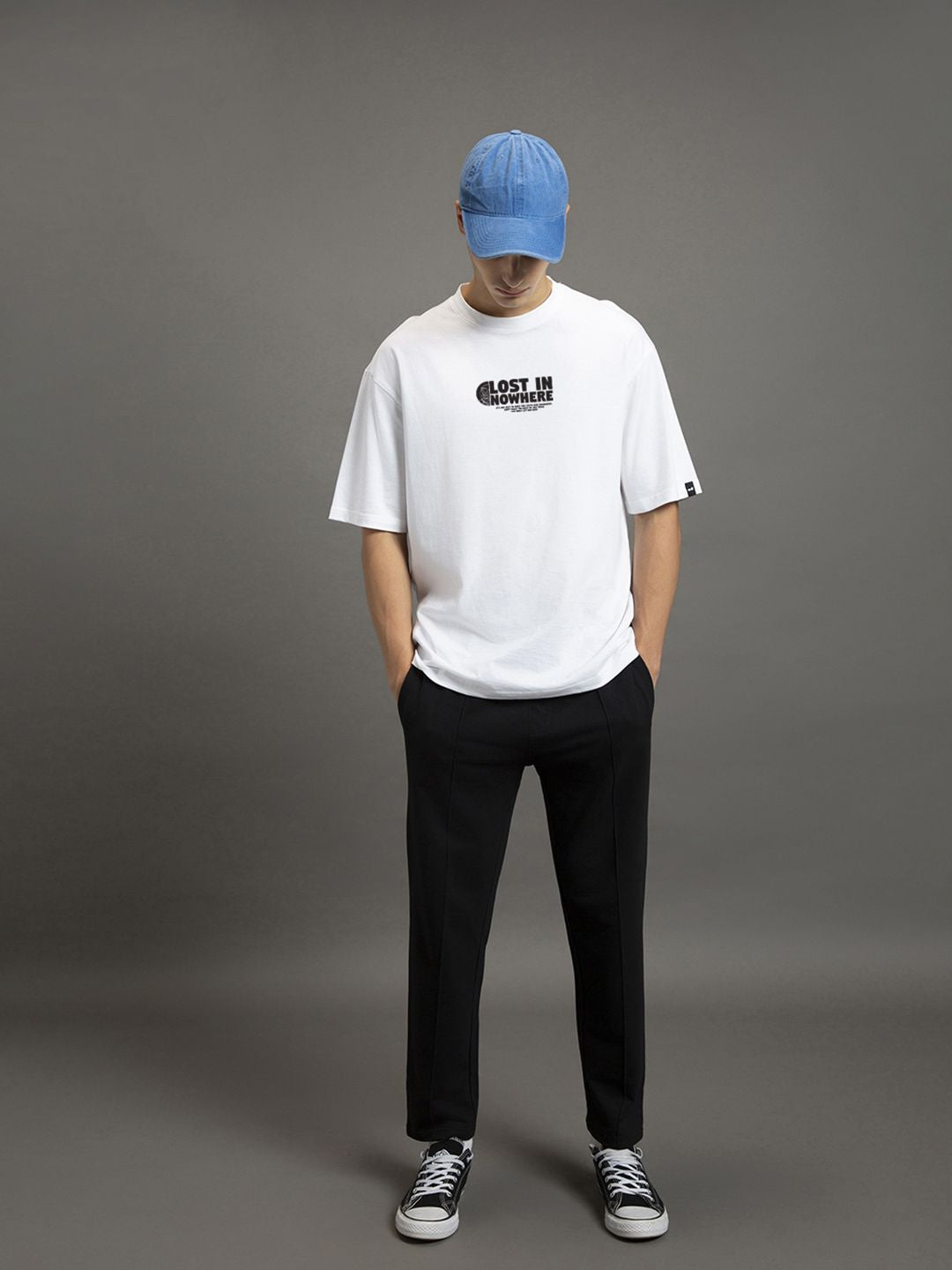 Bewakoof Lost in Nowhere Graphic Printed Drop-Shoulder Oversized Pure Cotton T-shirt