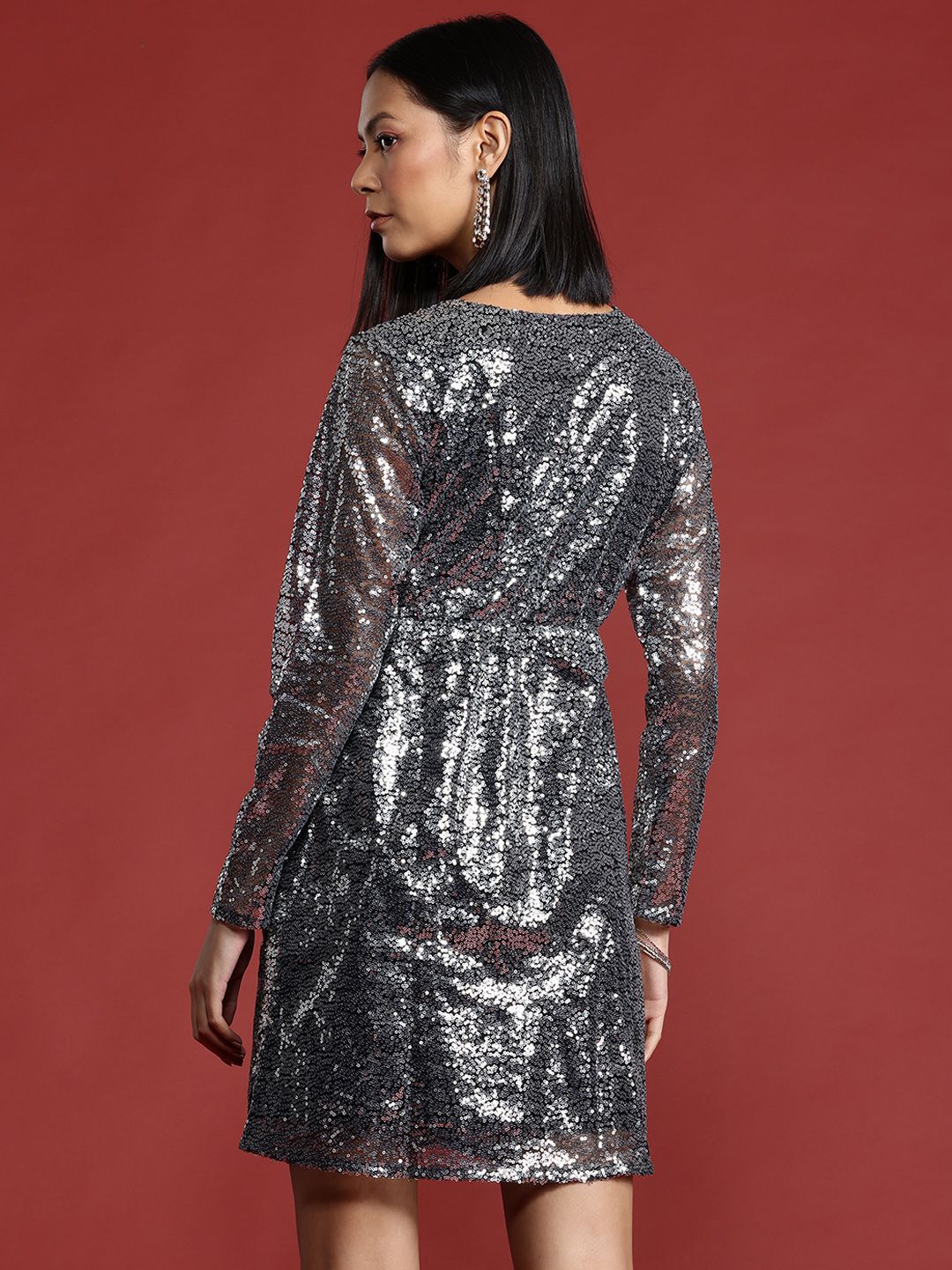 all about you Sequin Embellished Wrap Style Empire Dress
