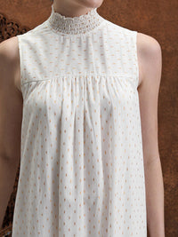 Vishudh Women Solid High Neck Ruffles A-Line Dress