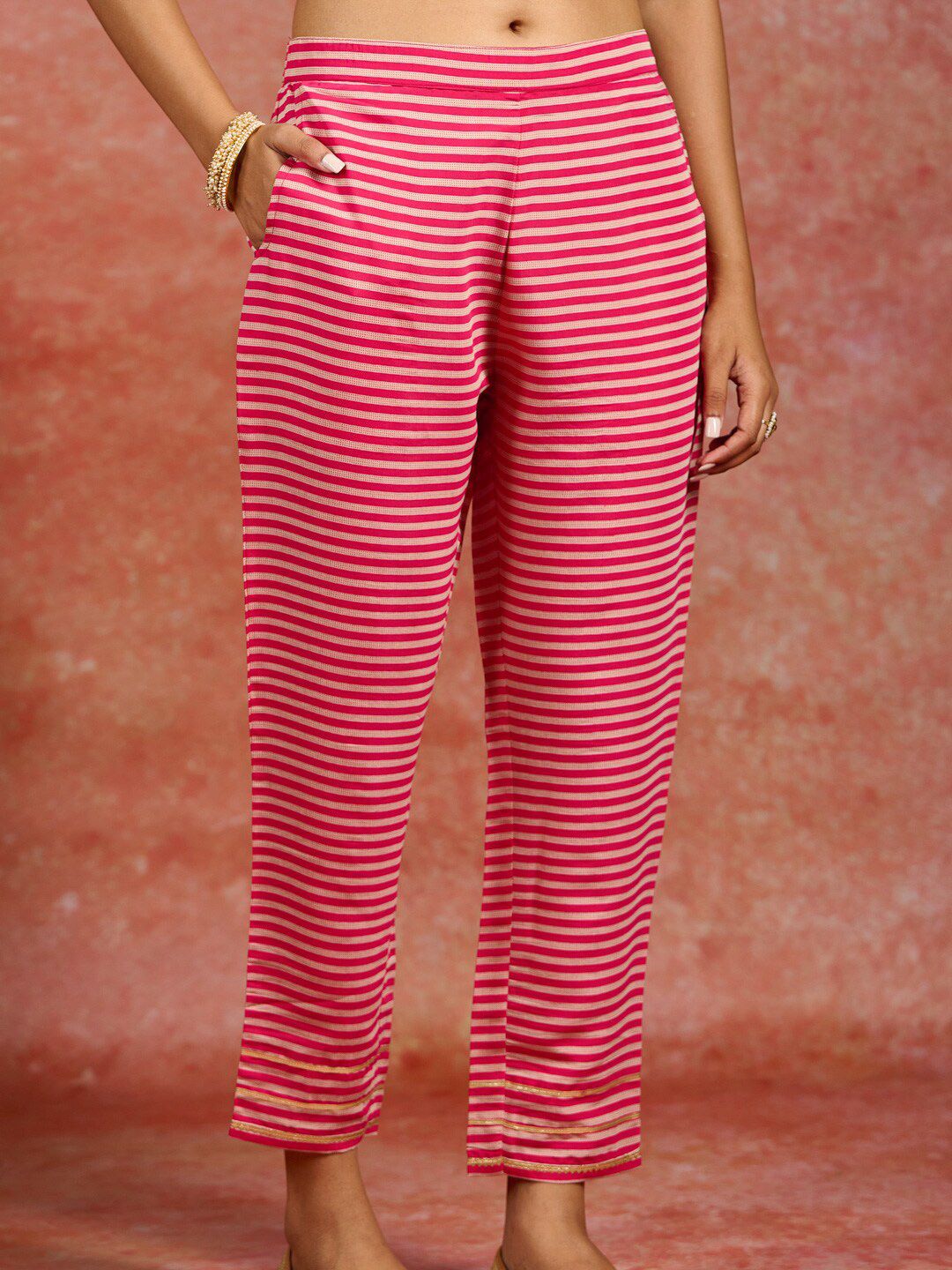 Libas Ethnic Motifs Printed Gotta Patti Pleated Anarkali Kurta & Trousers With Dupatta