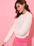 STREET 9 Women White Cable Knit Pullover