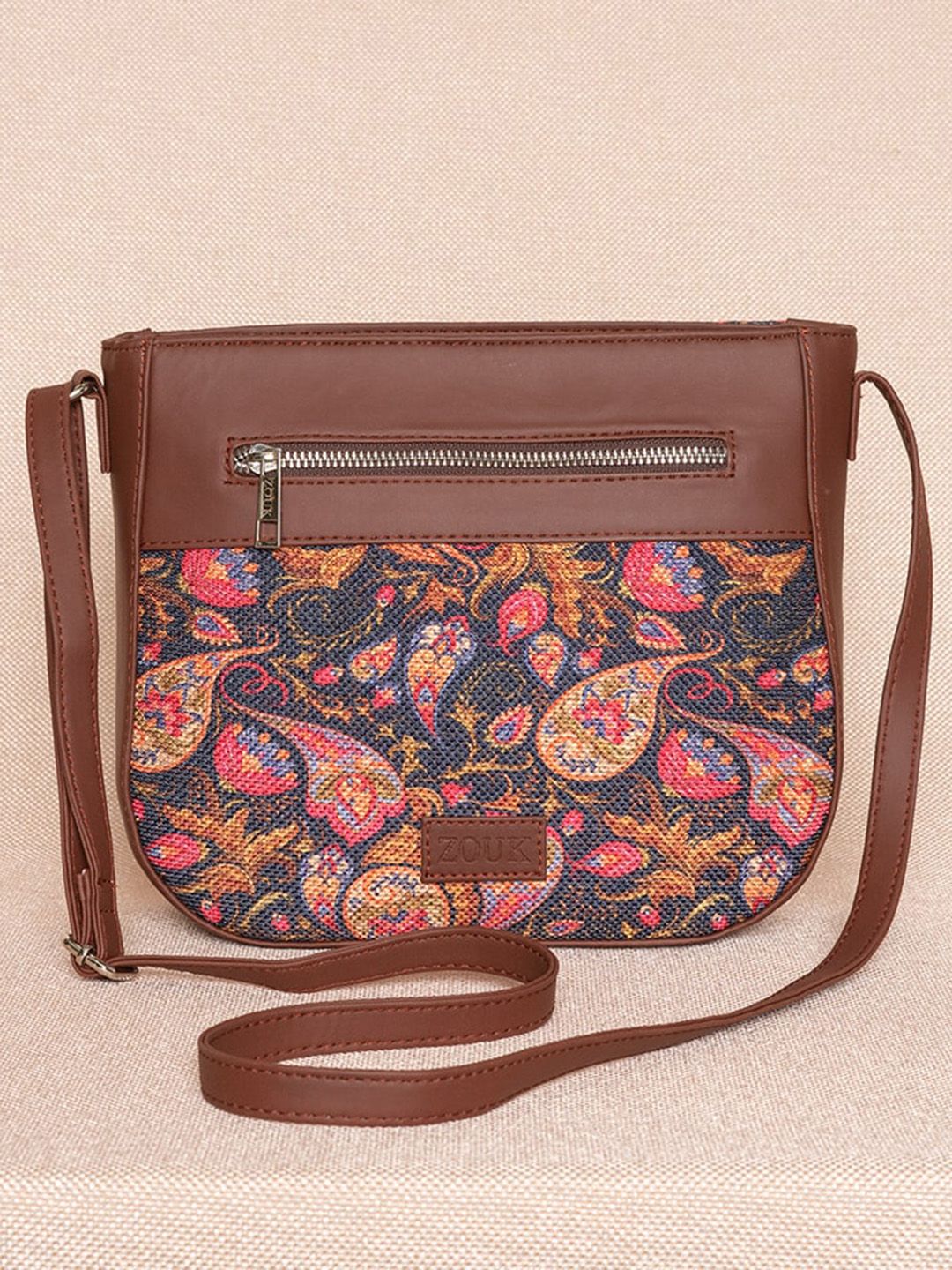ZOUK Multicoloured Floral Printed Structured Sling Bag