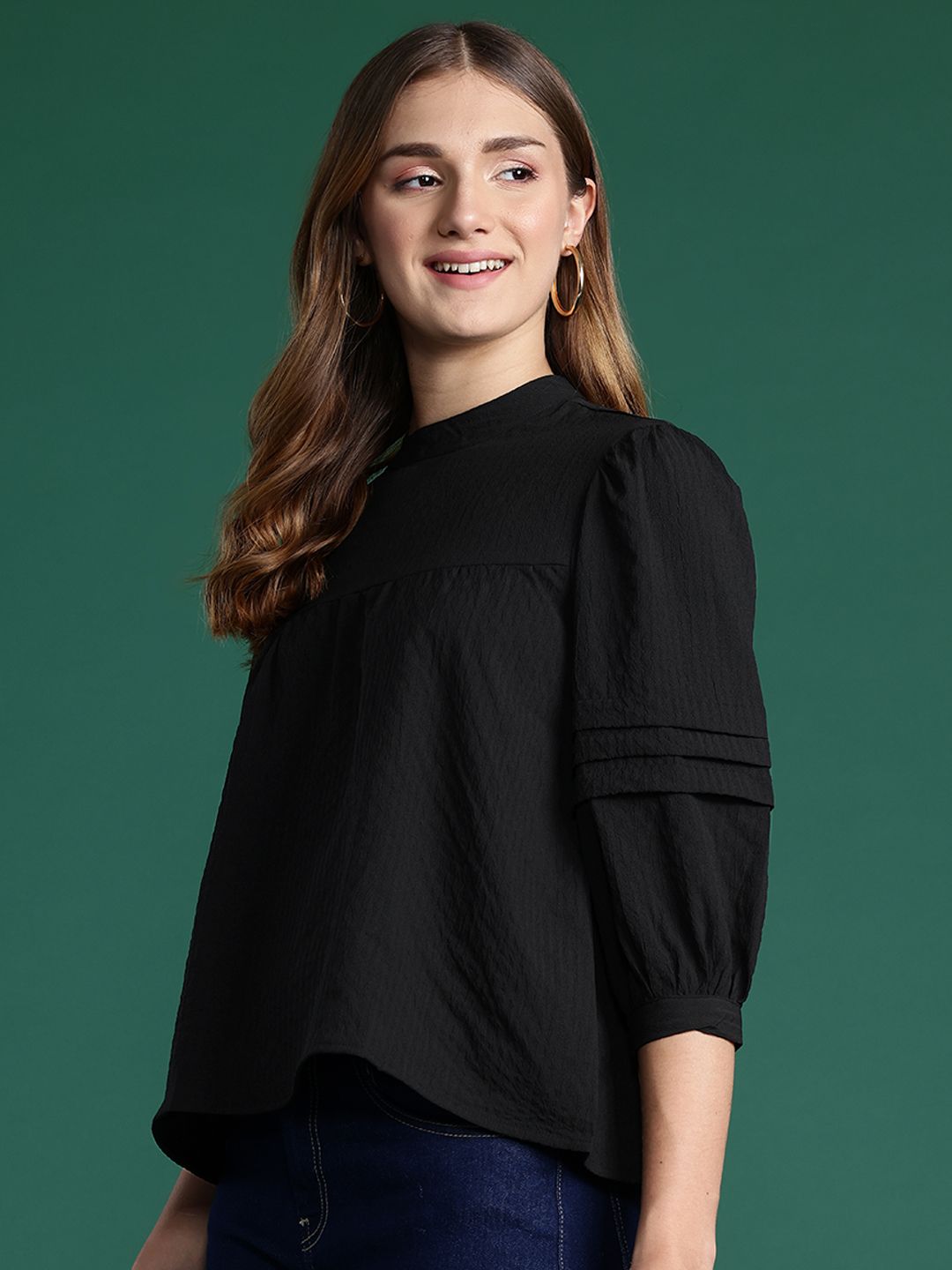 DressBerry Textured Puff Sleeve Empire Top