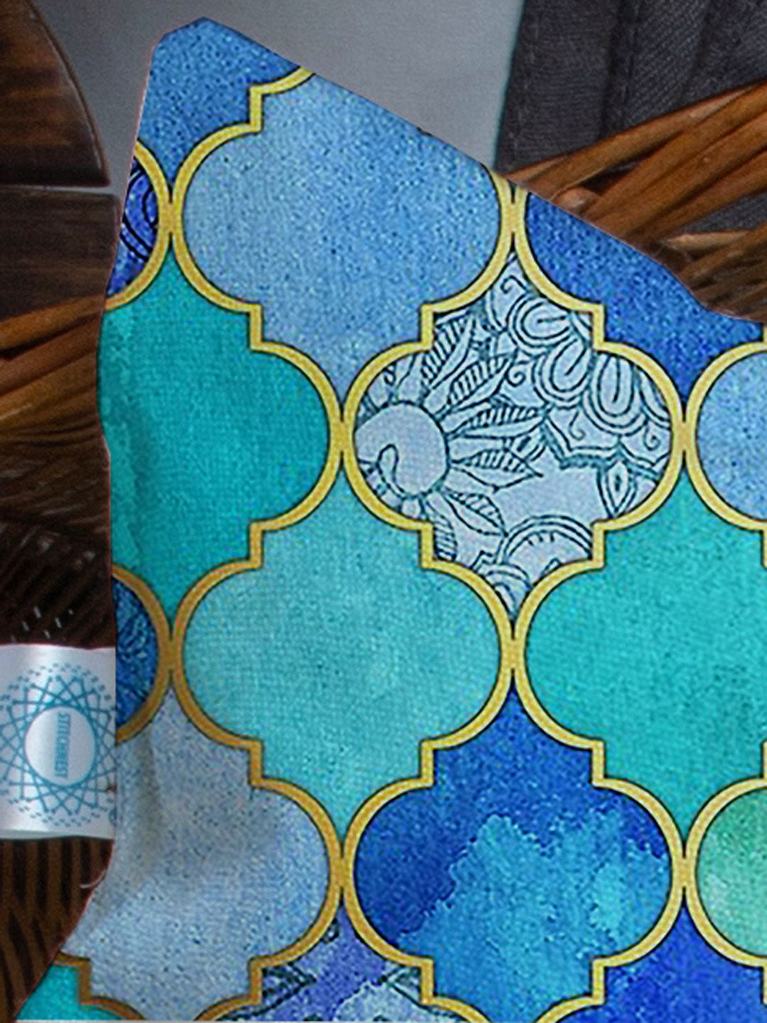 Pek STITCHNEST 5 Sarung Kusyen Bercetak Segi Etnik Motif Biru