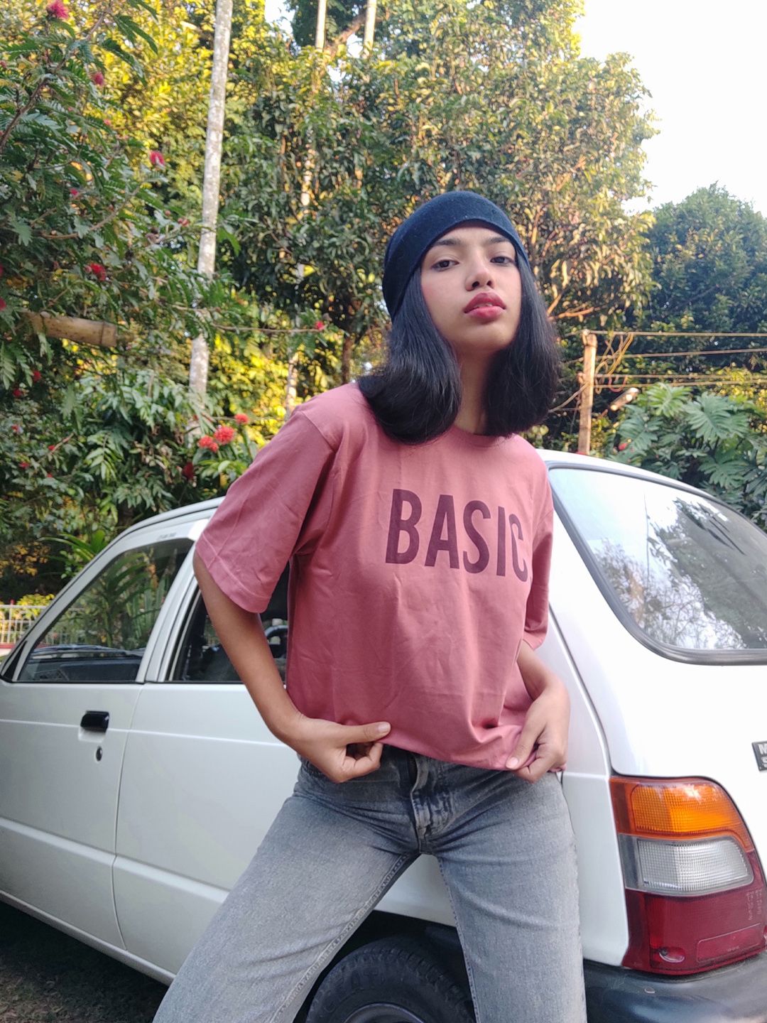 DILLINGER Women Rust Pink Printed Longline Oversized Cotton Pure Cotton T-shirt