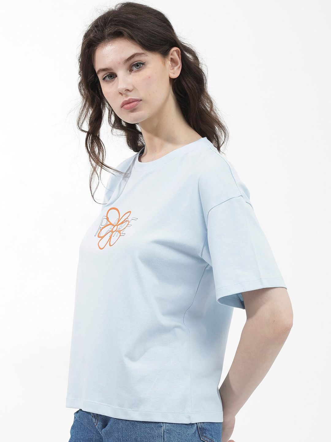 RAREISM Round Neck Drop-Shoulder Sleeves Cotton Boxy T-shirt