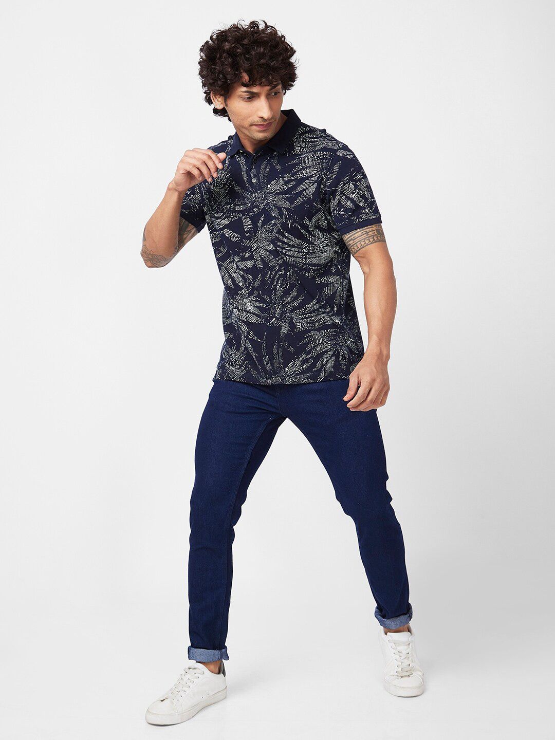 SPYKAR Graphic Printed Polo Collar Slim Fit Pure Cotton Casual T-Shirt