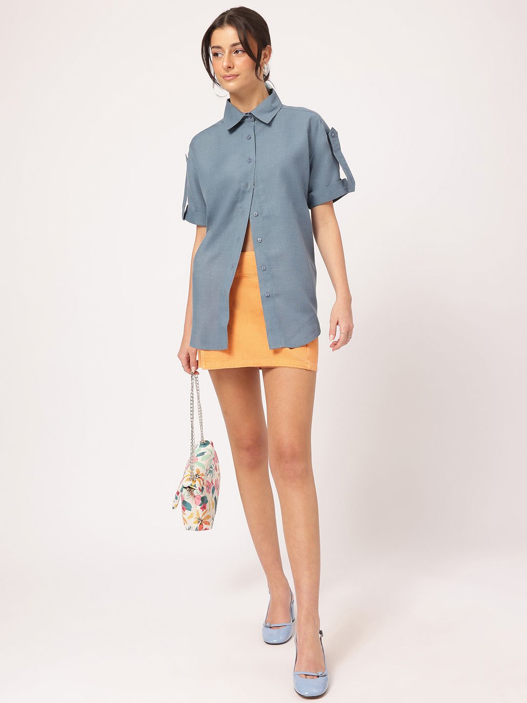 DressBerry Statement Roll-Up Tabs Longline Shirt