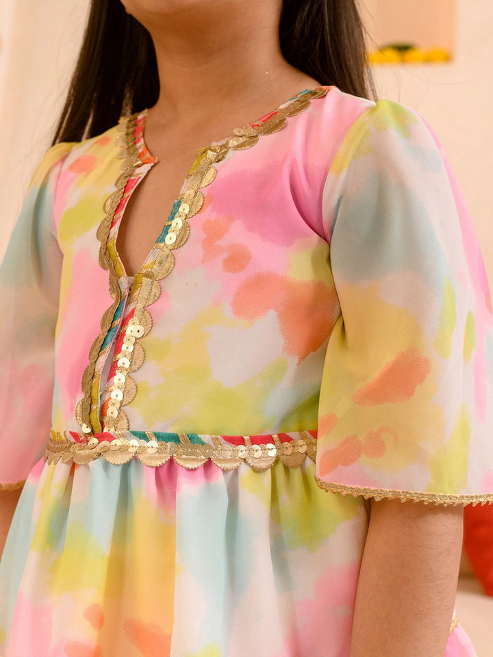 pspeaches Girls Abstract Printed Sequinned Regular A-Line Kurta & Sharara