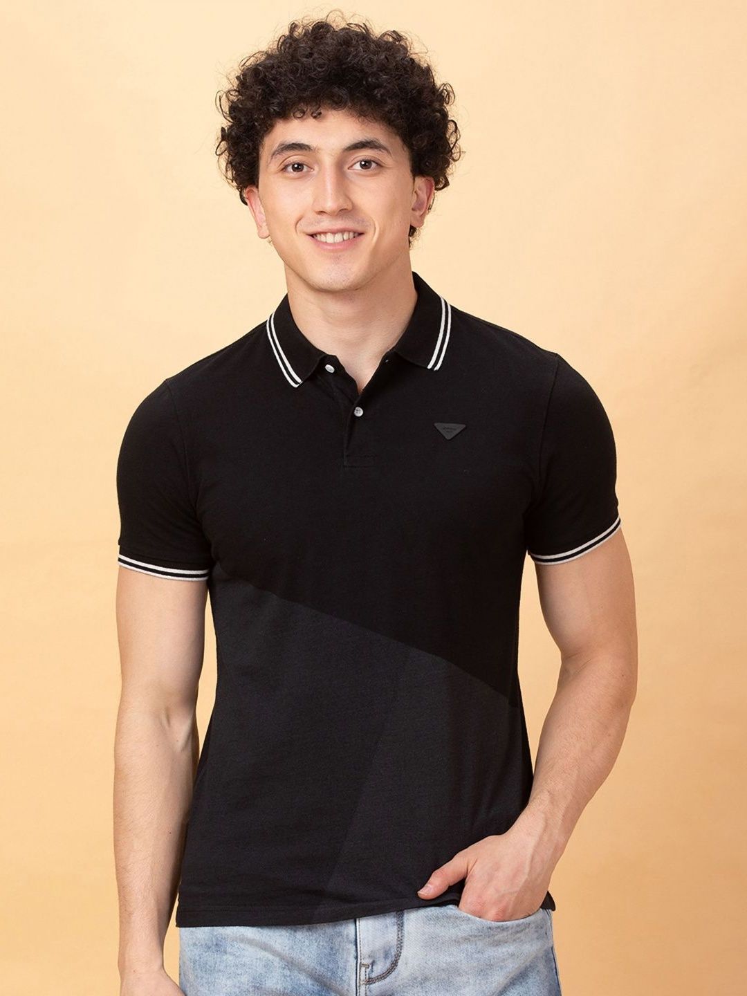 Being Human Men Colourblocked Polo Collar Applique Pure Cotton T-shirt