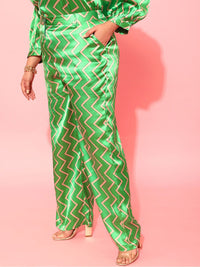 CURVY STREET Women Green Relaxed Loose Fit Trousers
