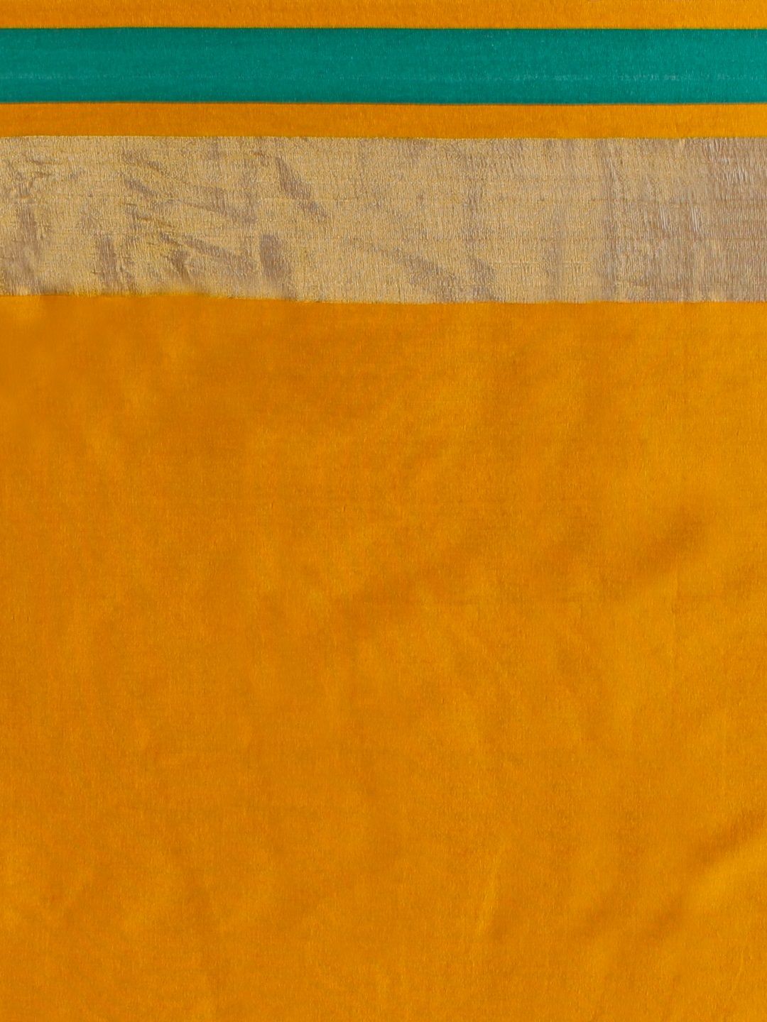 Saree mall Mustard & Green Silk Cotton Colourblocked Kanjeevaram Saree