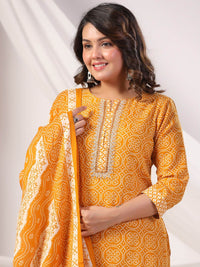 Indo Era Women Bandhani Printed Regular Mirror Work Kurta Trousers With Dupatta