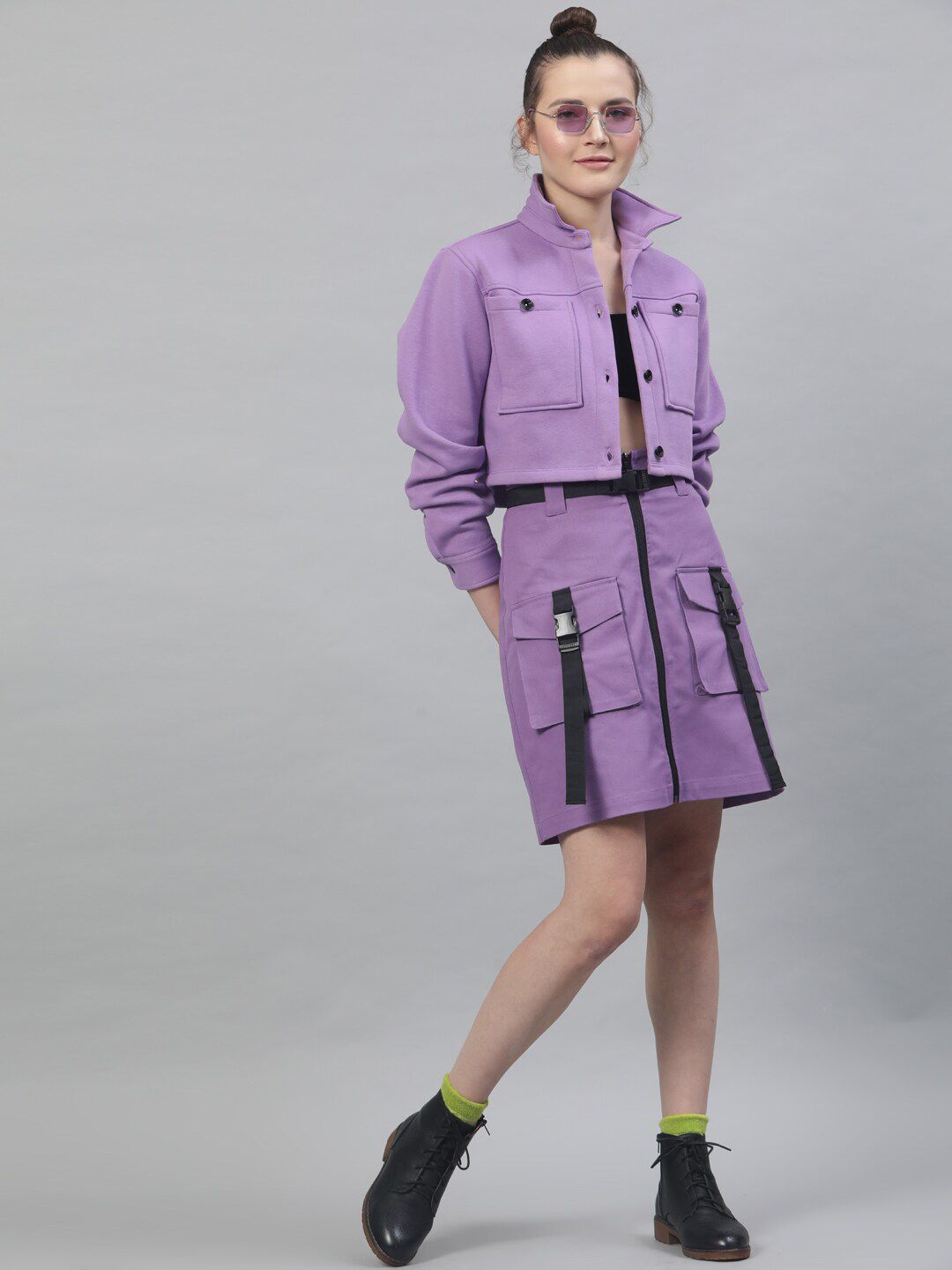 STREET 9 Women Purple Solid A-line Mini Pure Cotton Skirt