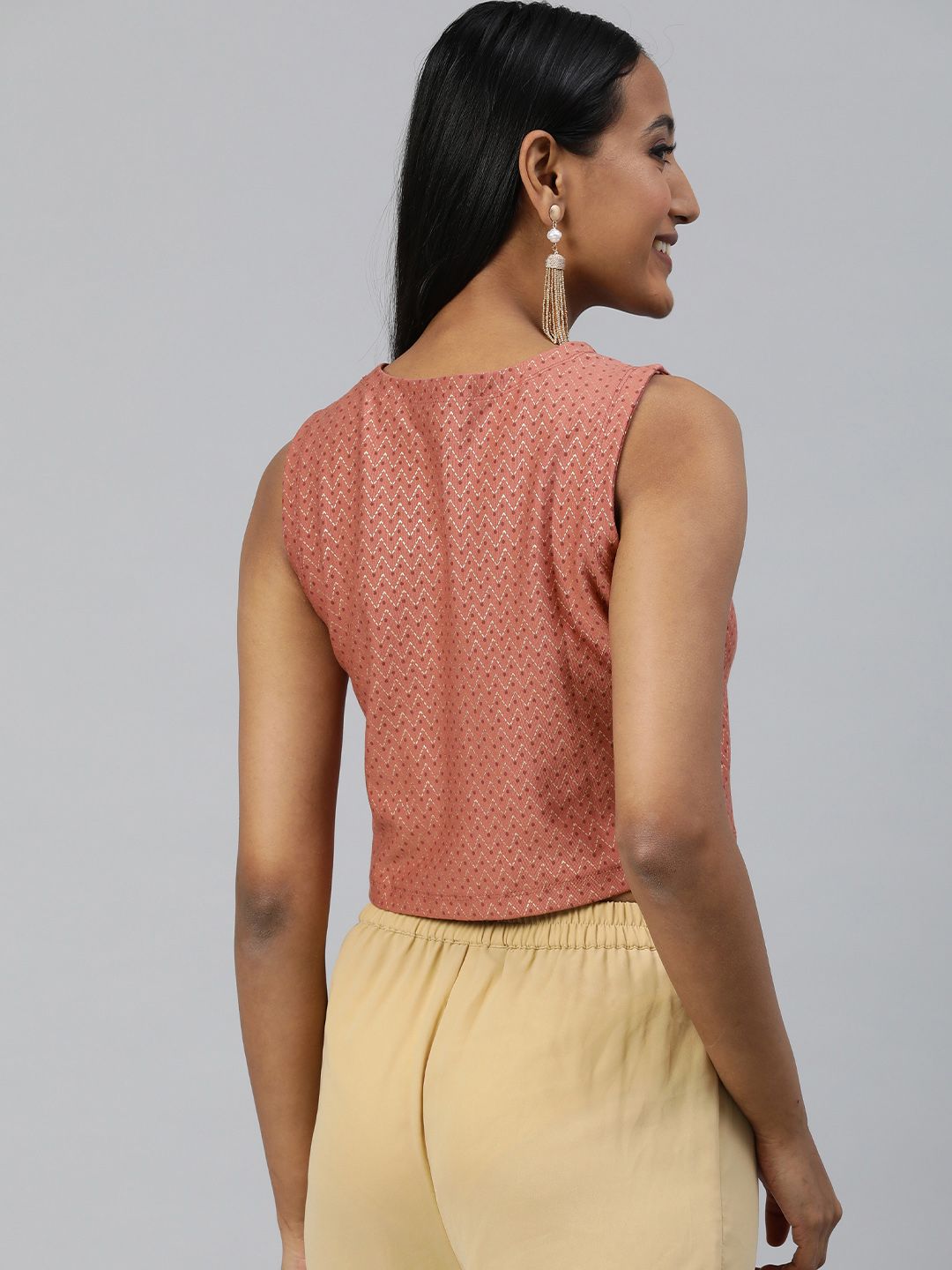 Global Desi Pink Print Crop Top