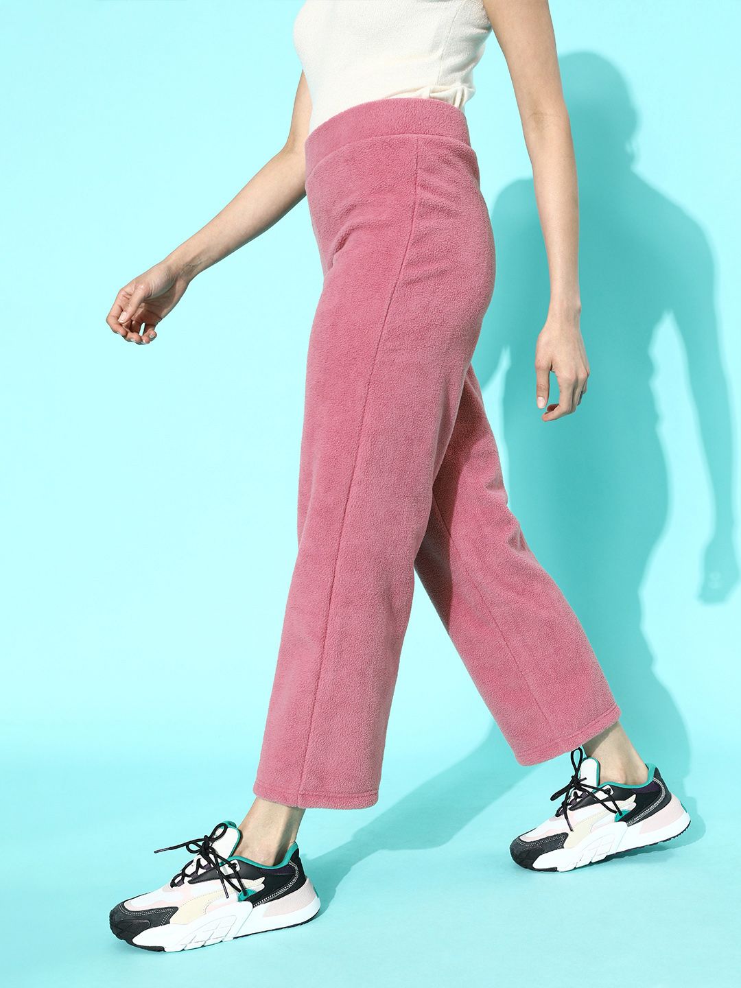 STREET 9 Women Pretty Pink Solid Fleece Trousers