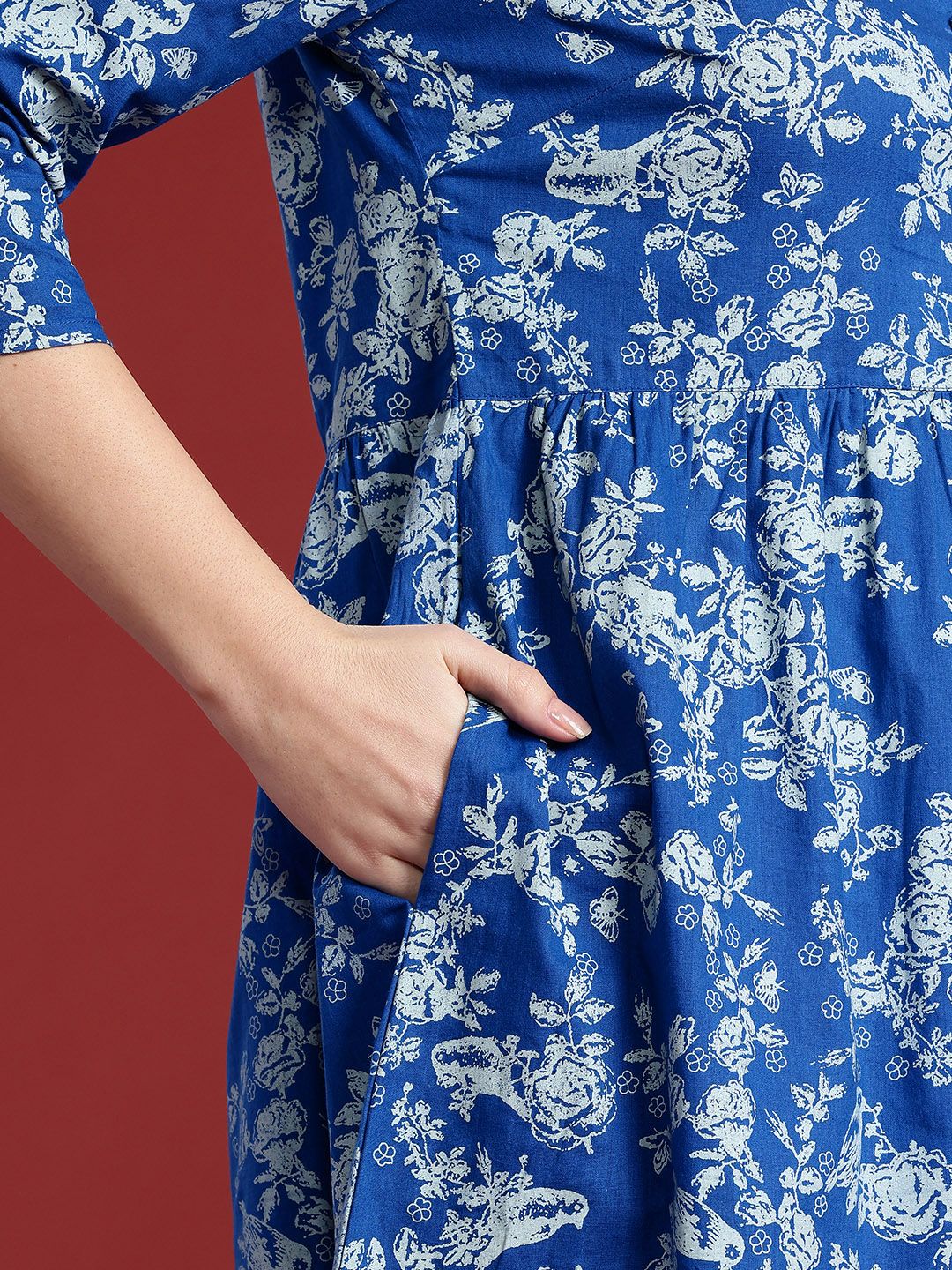 Pakaian Midi Cetakan Bunga Anouk Fit & Flare