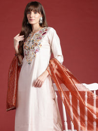Indo Era Ethnic Motifs Embroidered Thread Work Liva Kurta With Trousers & Dupatta