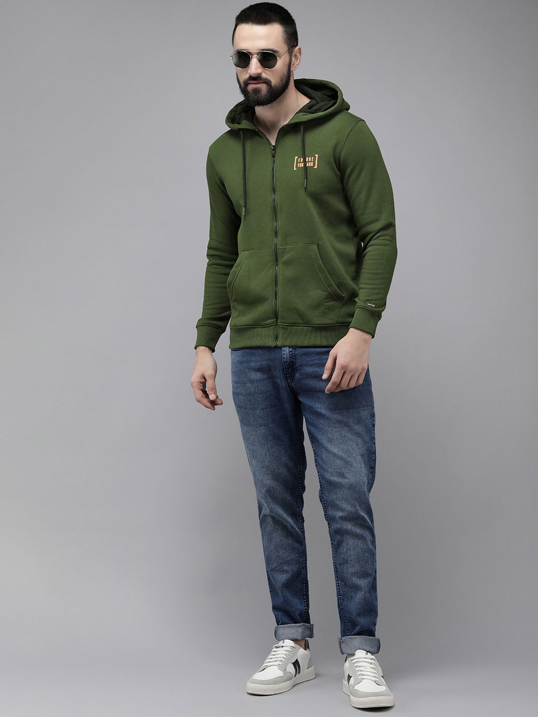 SPYKAR Typography Printed Front-Open Hooded Sweatshirt