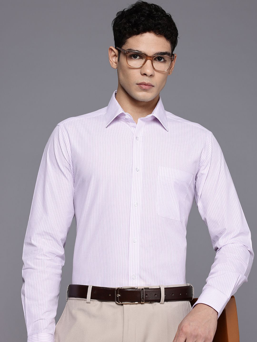 Raymond Pure Cotton Slim Fit Vertical Striped Formal Shirt