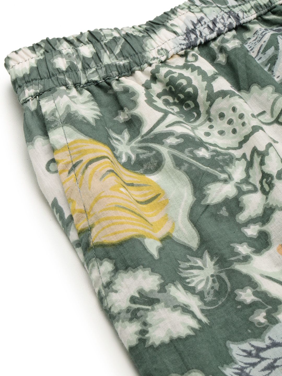 SANSKRUTIHOMES Women White & Green Pure Cotton Printed Shorts Set