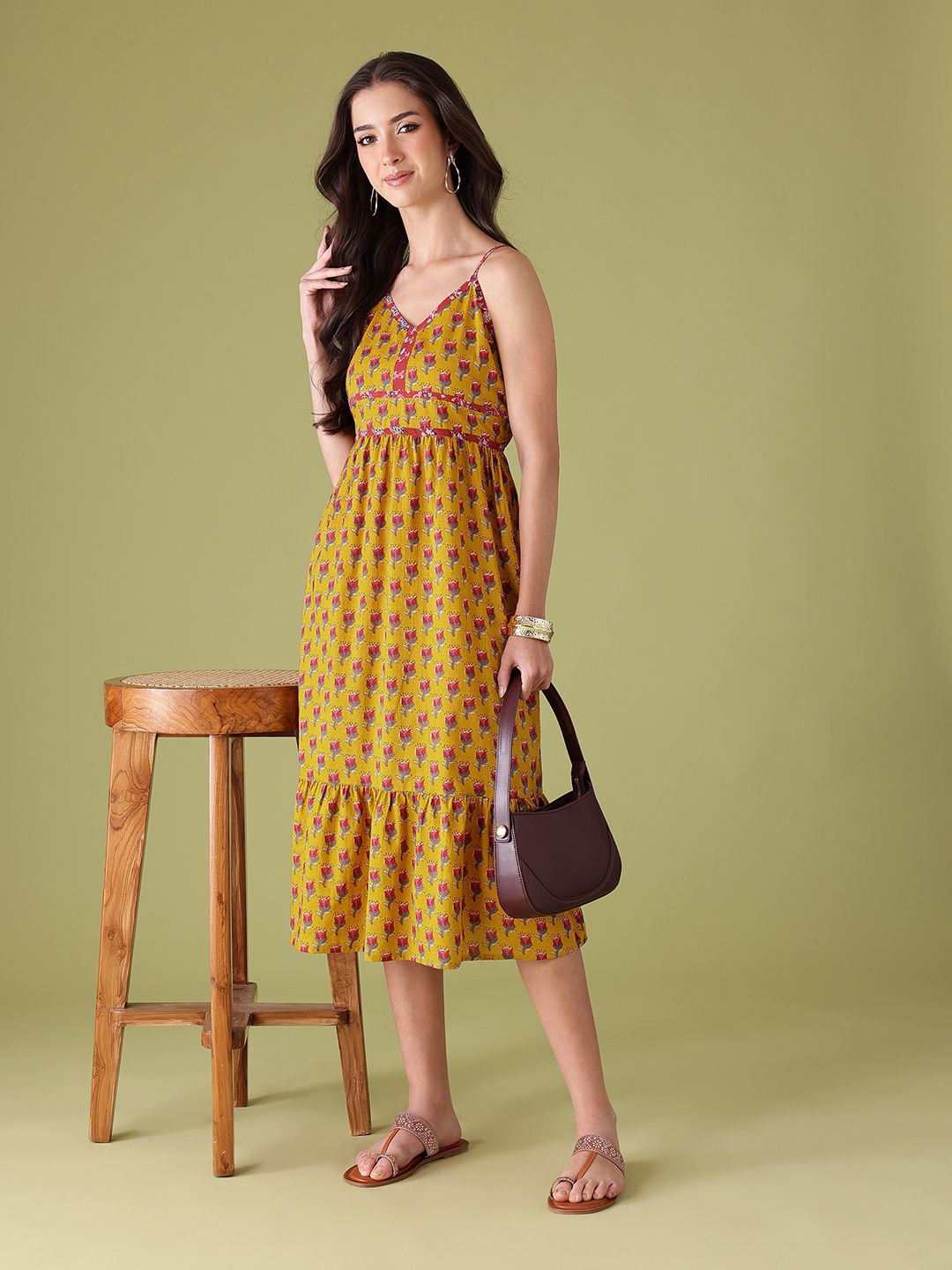 Anouk Floral Print Shoulder Straps Ethnic Dress