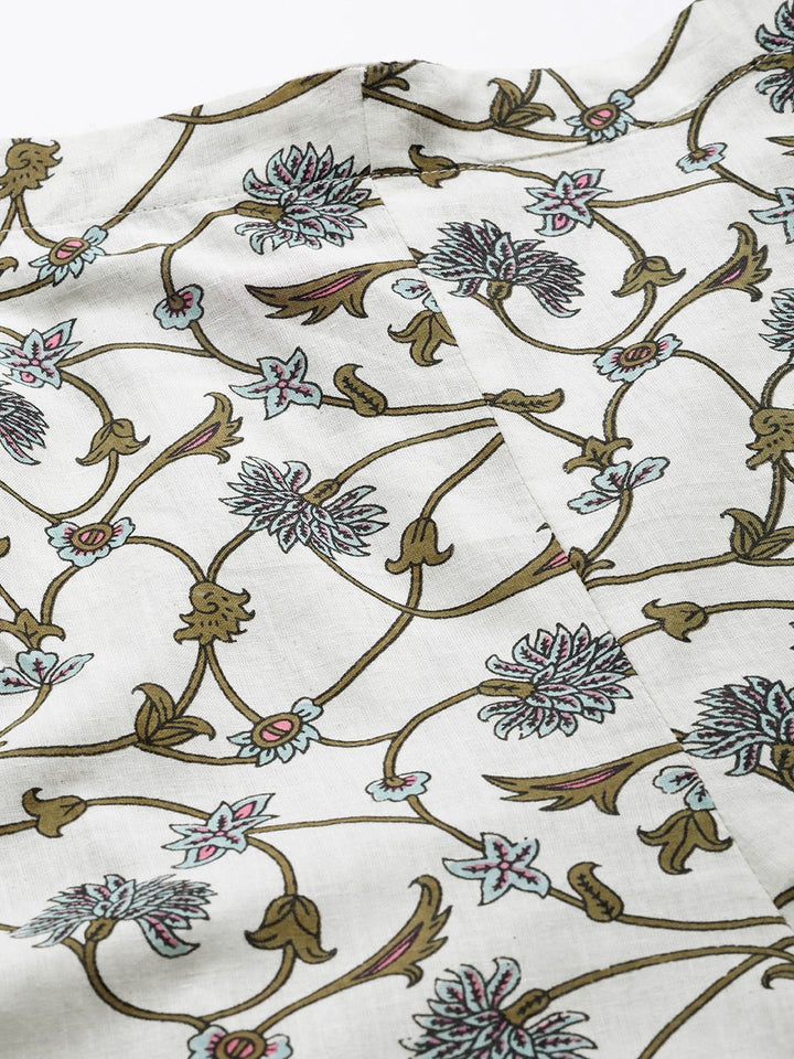 Libas White Cotton Printed Shirt And White Cotton Printed Pyjamas With Both Side Pocket