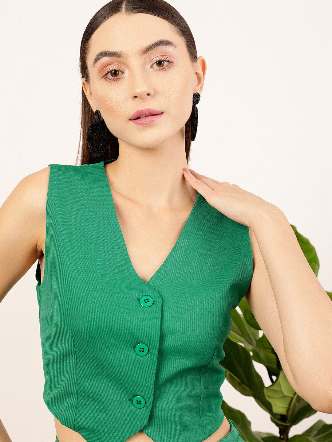 STREET 9 Women V-Neck Woven Waistcoat