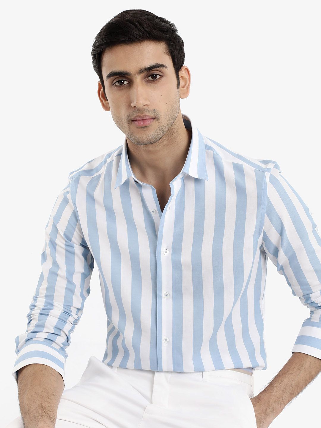 RARE RABBIT Men Leeds Slim Fit Vertical Striped Cotton Shirt