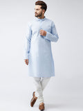 SOJANYA Men Blue & Off-White Solid Kurta with Churidar