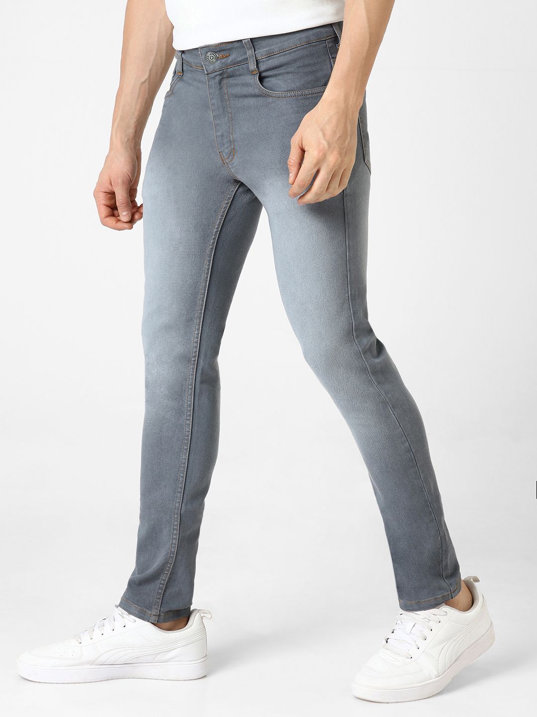 Urbano Fashion Men Grey Slim Fit Light Fade Stretchable Jeans