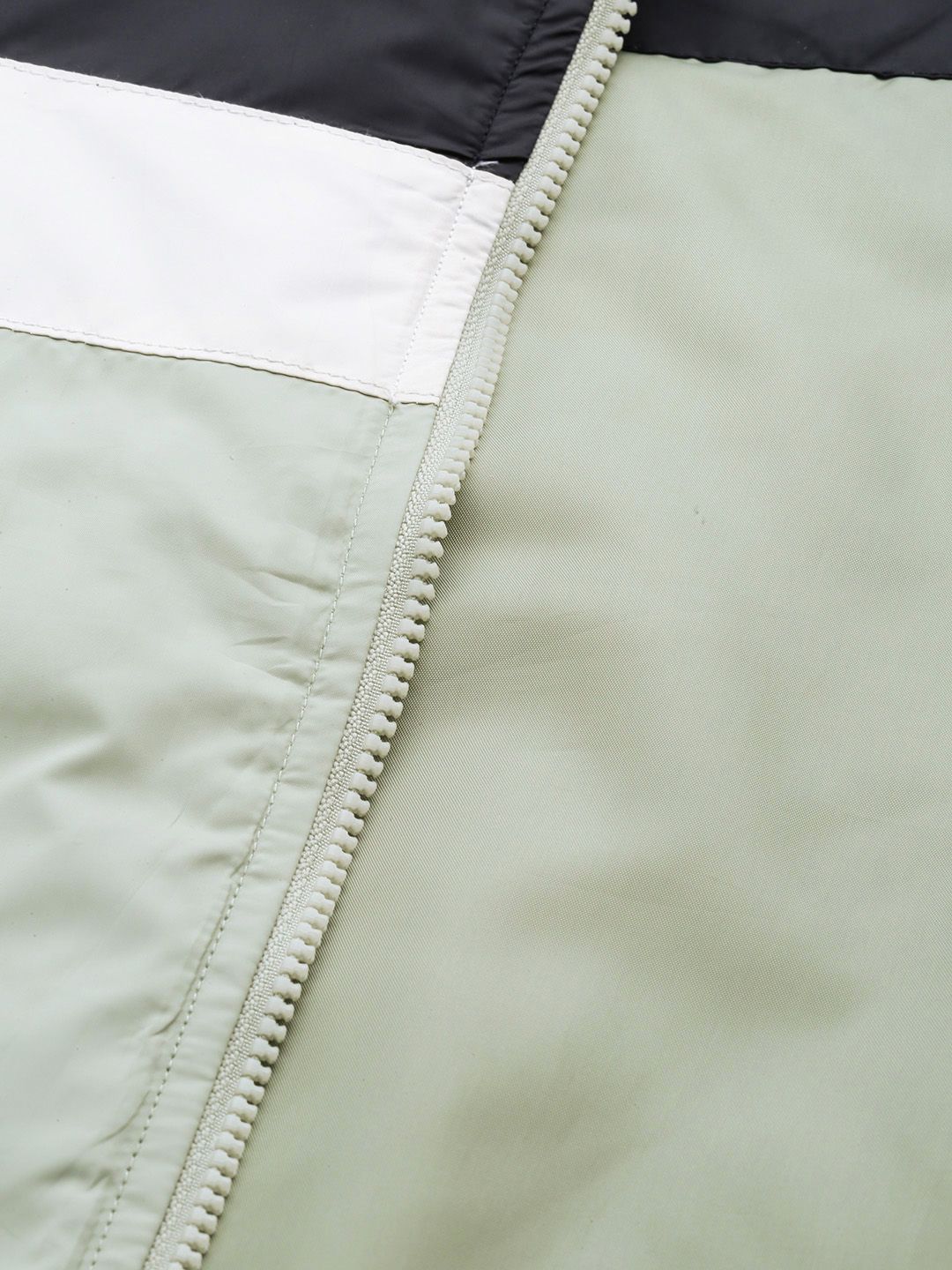 DressBerry Women Green & Black Colourblocked Hooded Bomber Jacket