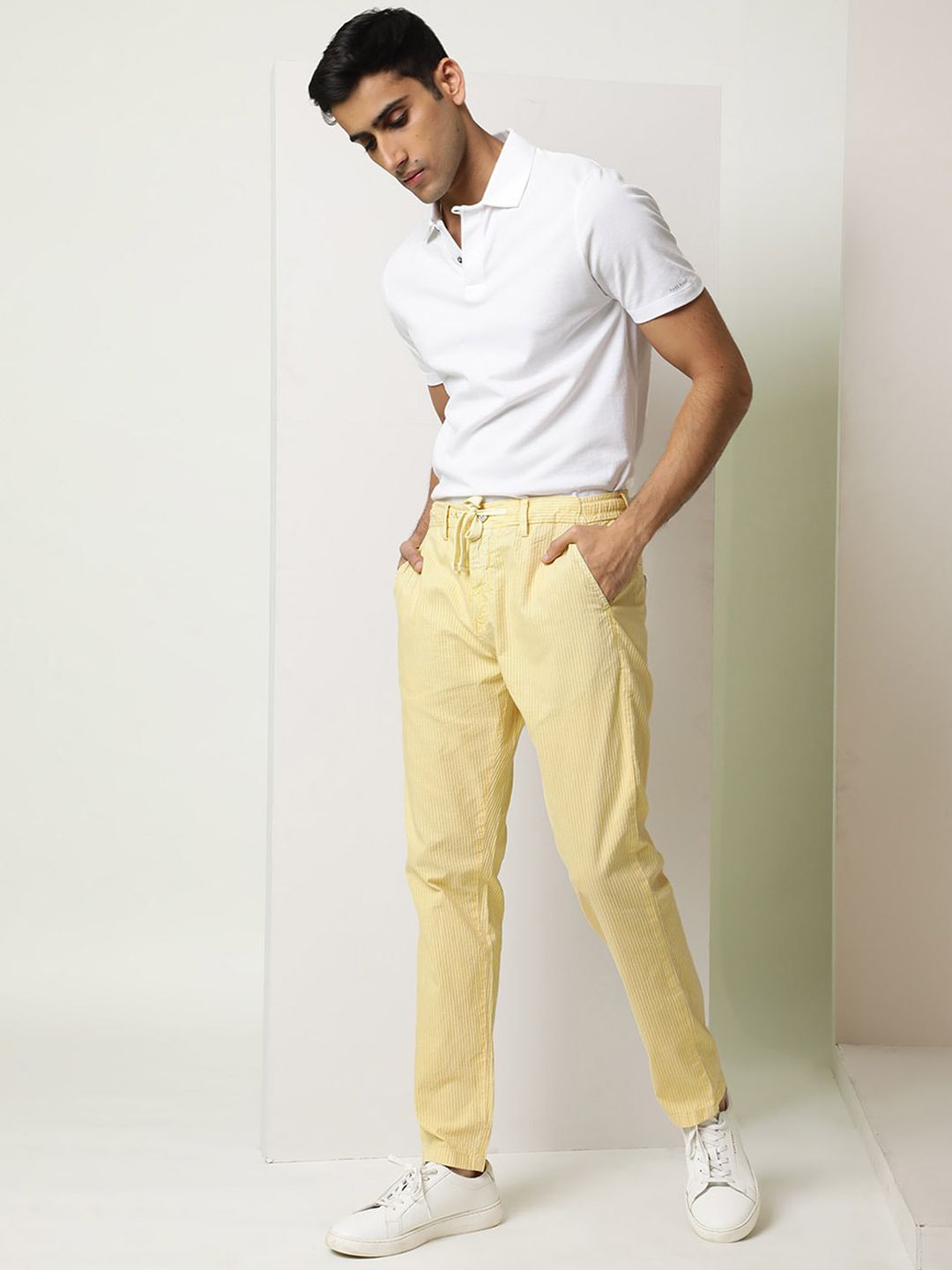 RARE RABBIT Men Monter Drawstring Slim Fit Pure Cotton Trouser