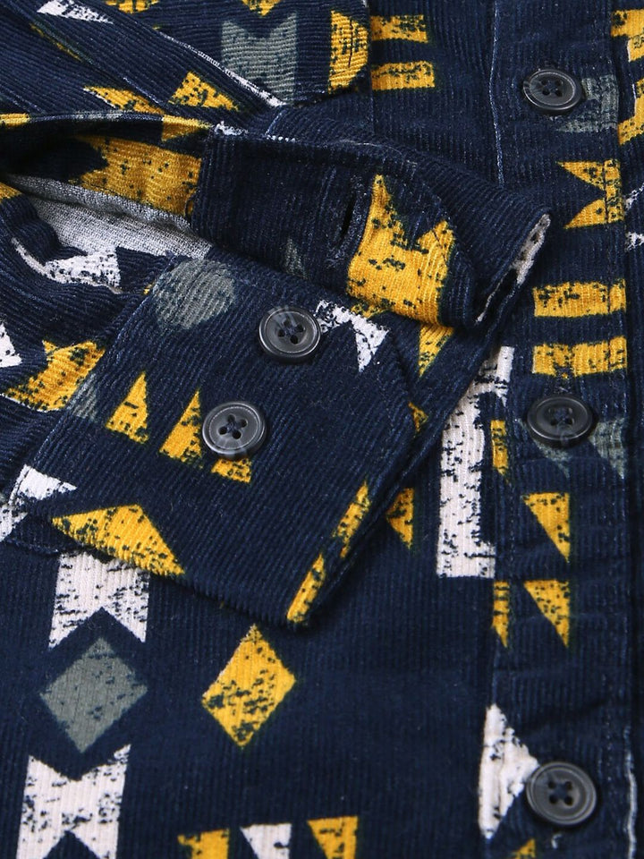 Thomas Scott Premium Slim Fit Geometric Printed Pure Cotton Corduroy Casual Shirt