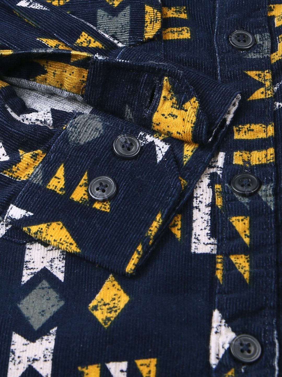 Thomas Scott Premium Slim Fit Geometric Printed Pure Cotton Corduroy Casual Shirt