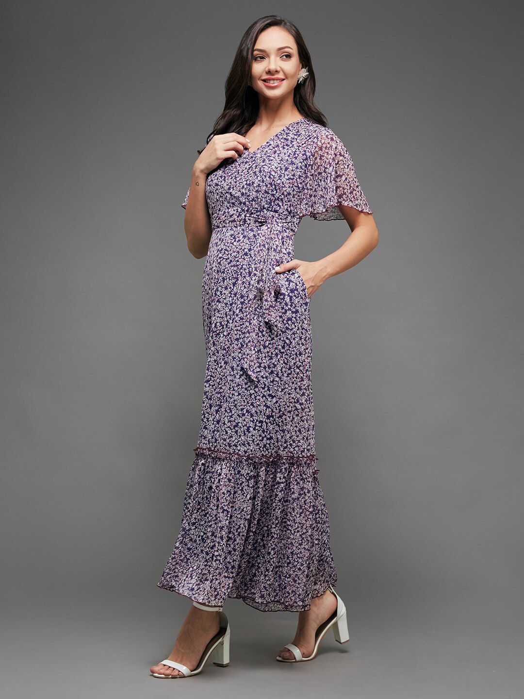 Miss Chase Floral Printed Flared Sleeve Maxi Dress