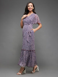 Miss Chase Floral Printed Flared Sleeve Maxi Dress