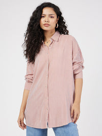 SASSAFRAS Striped Spread Collar Oversized Casual Shirt
