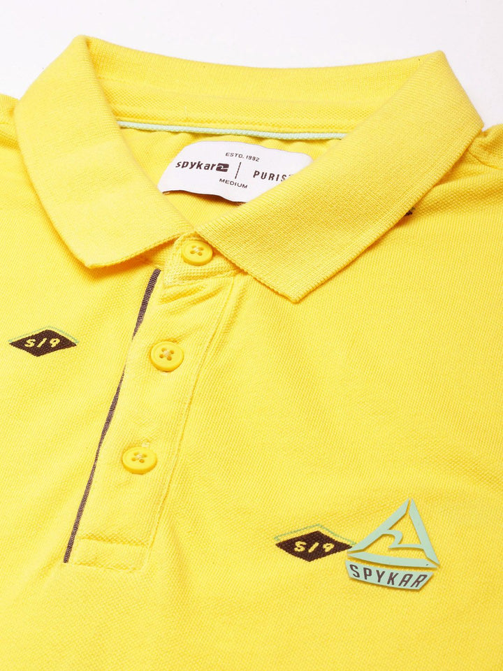 SPYKAR Pure Cotton Typography Printed Polo Collar Slim Fit Casual T-shirt