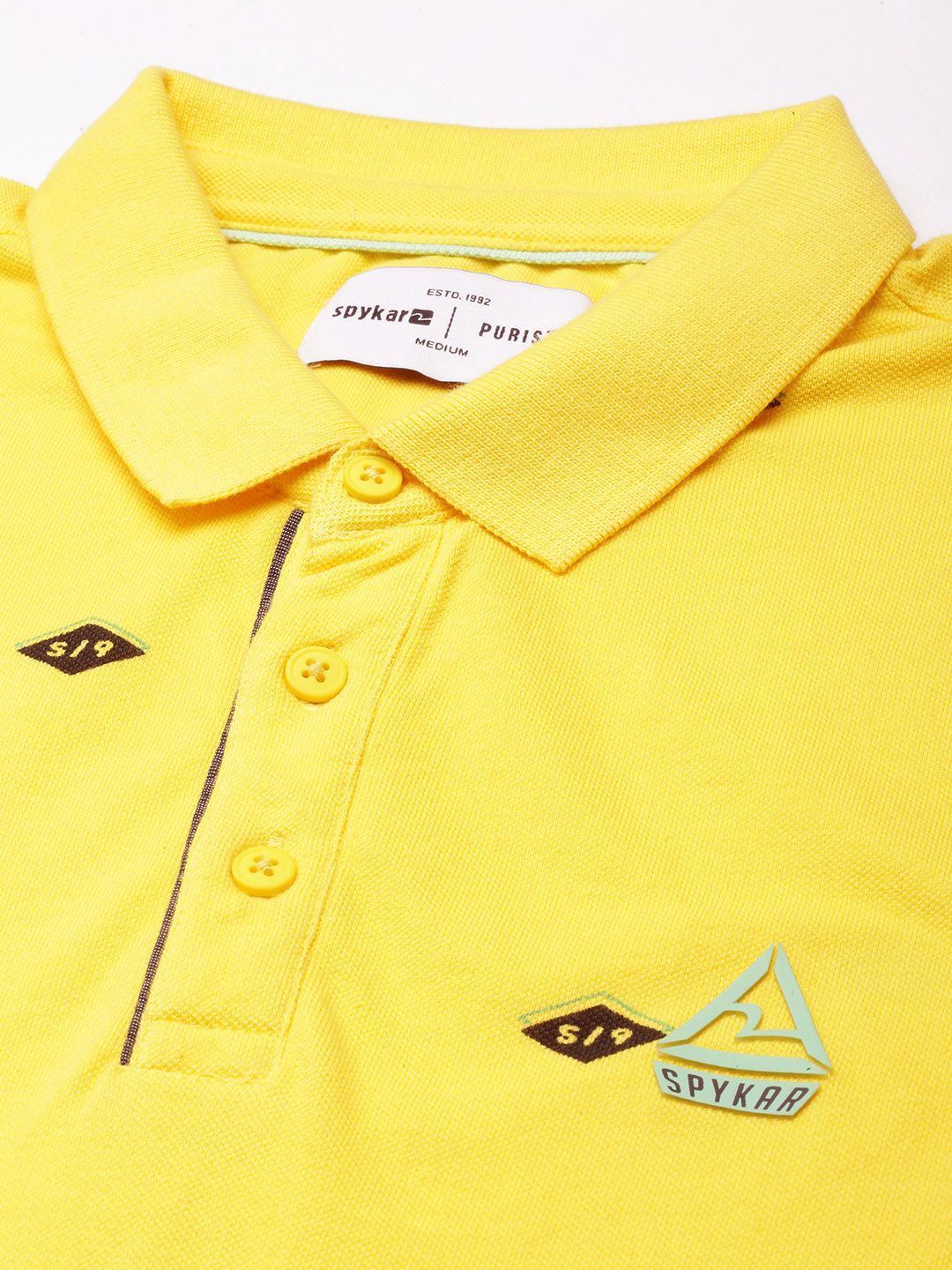 SPYKAR Pure Cotton Typography Printed Polo Collar Slim Fit Casual T-shirt