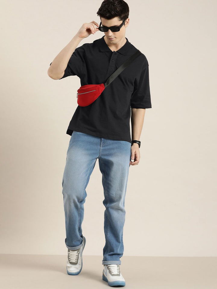 DILLINGER Men Solid Honeycomb Structure Oversized Cotton Polo T-Shirt