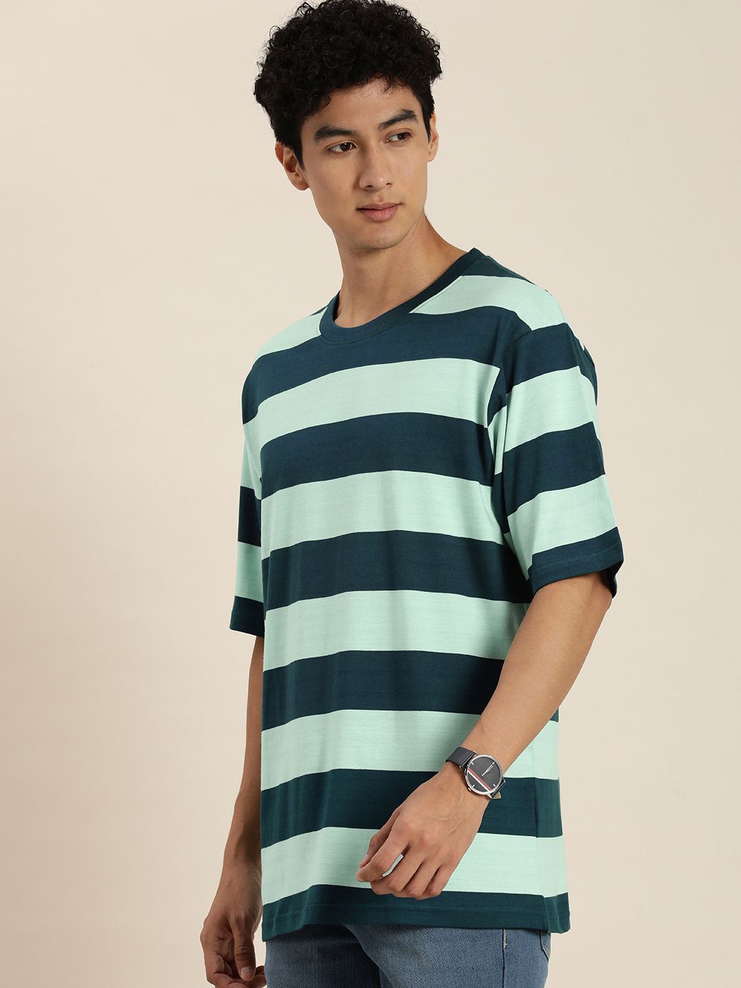 DILLINGER Men Striped Oversized Pure Cotton T-shirt