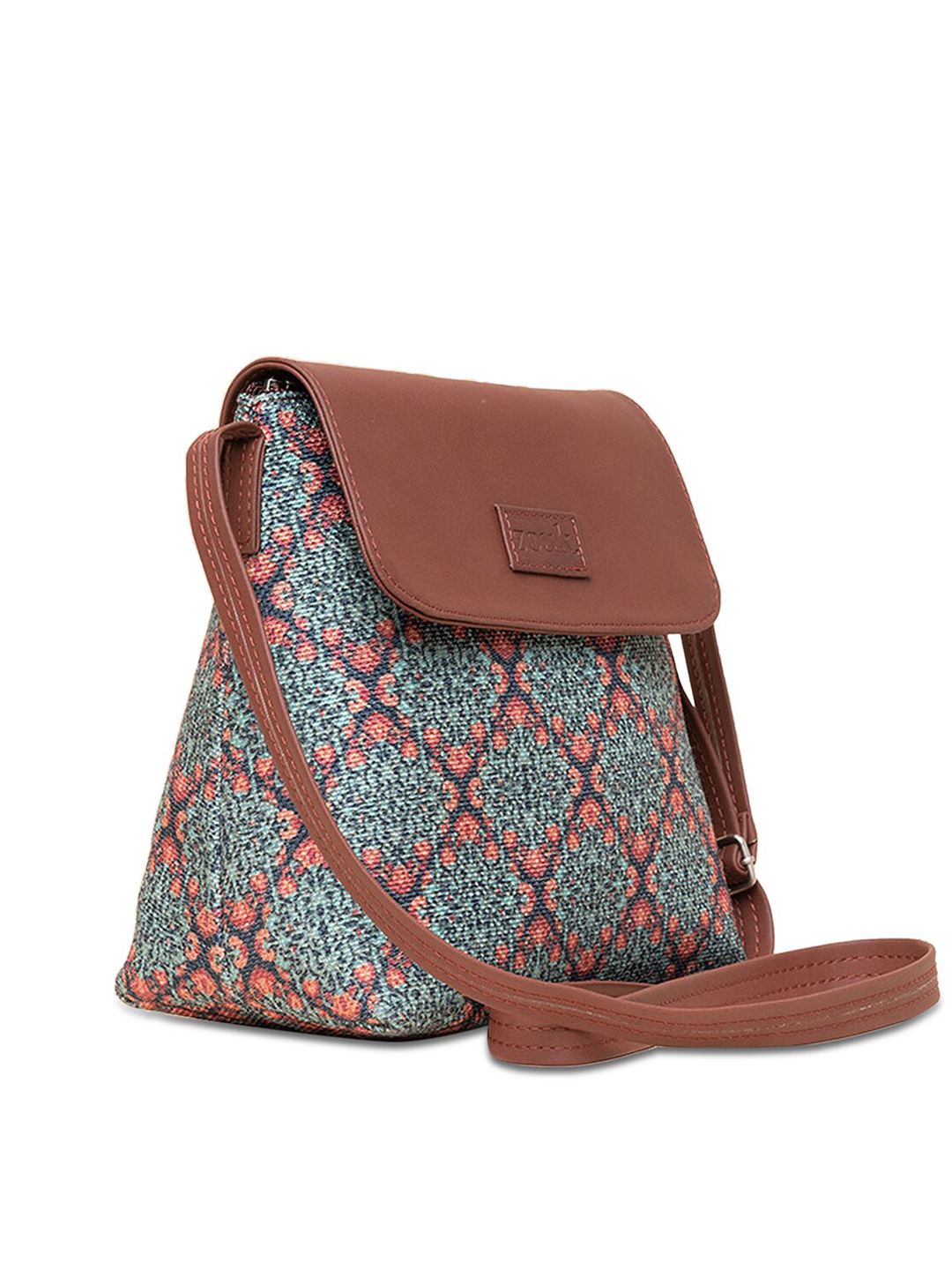 ZOUK Green Ethnic Motifs Printed Structured Sling Bag