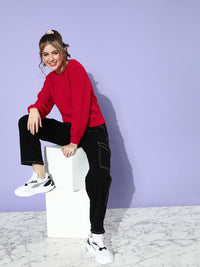 STREET 9 Women Gorgeous Red Cable Knit Cable Knit Sweater